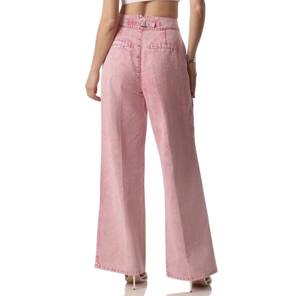 NWT Avec Les Filles Pink Acid Wash Wide Leg Pleated Denim Trouser 28 - Picture 4 of 14